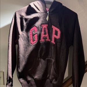 GAP Kids Chocolate Brown Hoodie with Pink Lettering